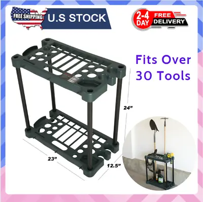 Garage Tool Rack Organizer Broom Mop Holder Garden Utility Storage Stand 30 Slot • $22.28