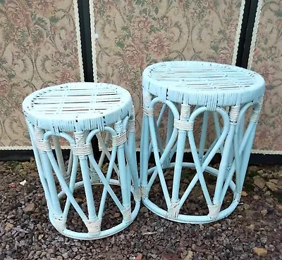 Stacking Nest Of 2 Cane Bamboo Painted Tables • £30