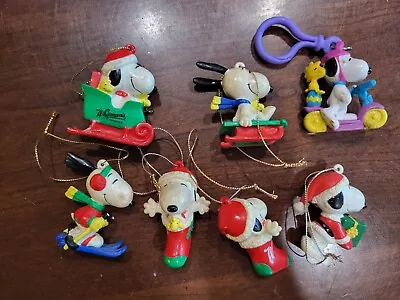 Vintage Lot Of 6 Snoopy Peanuts Charlie Brown Christmas Ornaments + Key Chain • $10