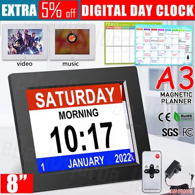 8'' LED Large Digital Day Clock Calendar Dementia Date Week Month Year Time Wall • $50.99