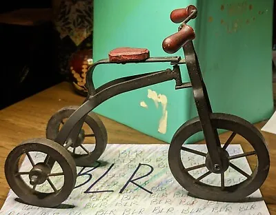 Vintage Hand Crafted Metal Wrought Iron Wood Tricycle Mini Toy Doll Decor • $16.99