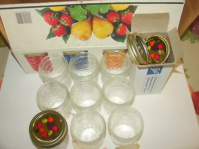 9 Vintage Ball 8 Oz. Quilted Jelly Jars Canning Glass Unused NOS Fruit Lid • $26.99