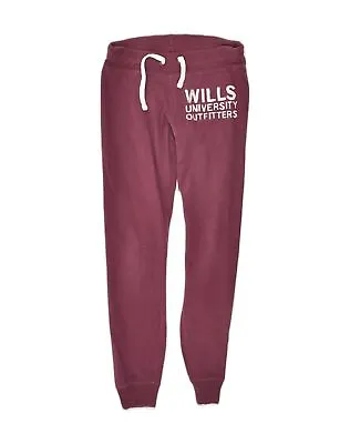 JACK WILLS Womens Graphic Tracksuit Trousers Joggers UK 8 Small  Maroon AM40 • £15.44