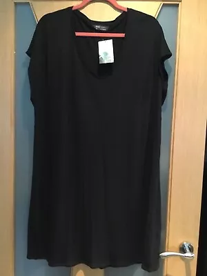Marks And Spencer Sz 20 Black Stretch Teeshirt Dress Beachwear V Neck Bnwt • £13.50