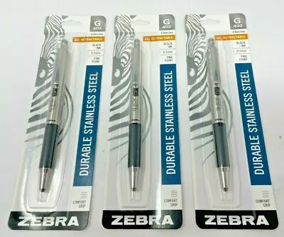 (3 Pack) Zebra Durable Stainless Steel Gel Pen Fine 0.5mm Black Ink (G 402) • $13.99