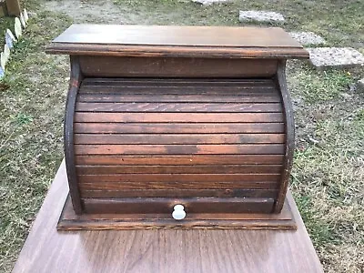 Vintage Roll Top Bread Box Wood Rustic Primitive Country Kitchen Wooden Antique • $75