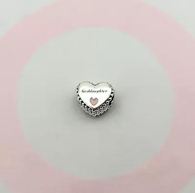 Genuine Pandora Pink Heart Goddaughter Sterling Silver Charm 799147C01 • £29