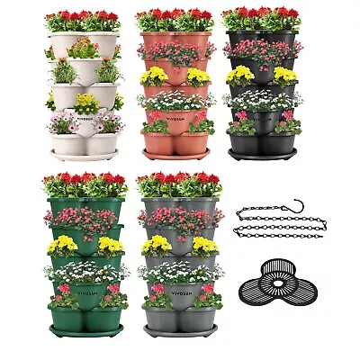 5 Tier Vertical Stackable Planter W/ Hanging Chain & Filter Screen Planting Pots • $52.49