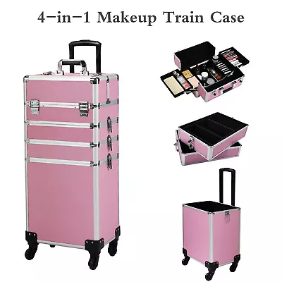Professional Train Case Cosmetics Organizer 4 In 1 Rolling Makeup Case- Aluminum • $6.50