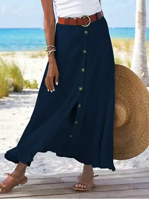 New Women Ladies Boho Button Long Skirt Maxi Summer Dress Casual Swing Skirts US • $20.39