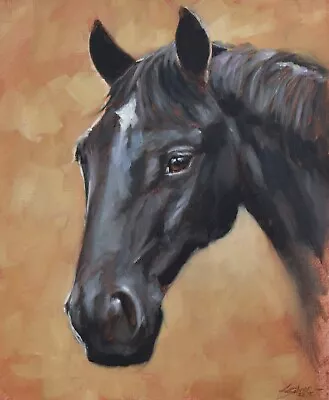 Beautiful John Silver Original Oil Painting Portrait Of A Black Horse • £149