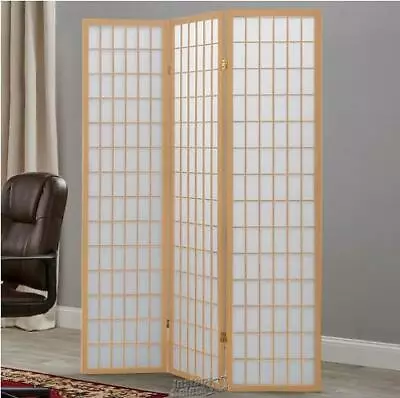 3 Panel White Brown Natural Folding Privacy Screen Room Divider Wood Frame • $109.99