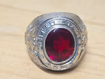 Vintage United States Army Ring SZ 12 Sterling Silver .925 W/ Red Stone Y619 • $160