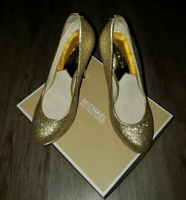 MICHAEL Michael Kors 8M Gold Glitter Gideon Platform Pumps Ultra High Heels. • $55