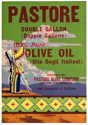 PASTORE Vintage Olive Oil Can Label Indian *AN ORIGINAL 1940s TIN CAN LABEL* • $4.99