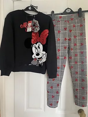 Bnwt Disney Minnie Mouse Jumper Leggings Bobble Outfit Set Age 9-10 New George • £6.99