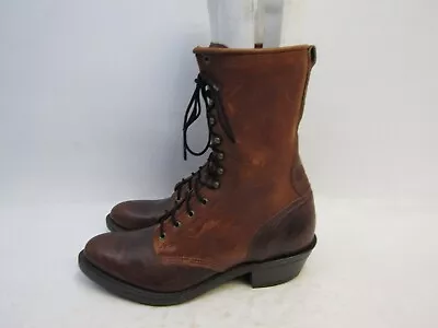 Double H Mens Size 9 D Brown Leather Laces Packer Cowboy Western Boots • $74.09