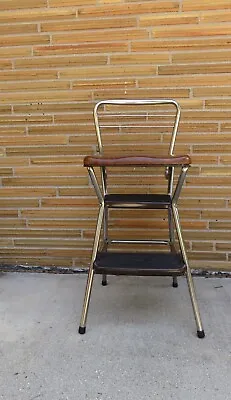 Vintage Cosco Kitchen Metal Step Stool Chair Flip Up Seat Retro Brown MCM • $99.99