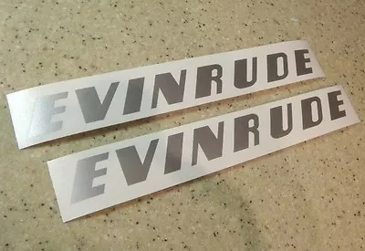 Evinrude Outboard Vintage Decal Die-Cut Silver 2-PAK FREE SHIP + FREE Fish Decal • $8