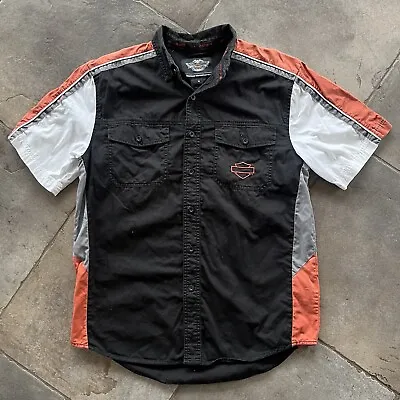 Harley Davidson Button-Up Shirt Mechanic Racing Black Orange Polo Mens M • $34.99