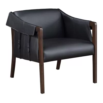 Parkfield Accent Chair In Black Faux Leather With Walnut Frame • $228.99