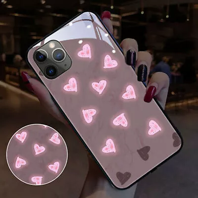 Induction LED Light-up Heart Glass Phone Case Cover For IPhone 7 X 11 12 Pro Max • £9.11