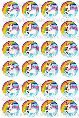24 X UNICORN & RAINBOW Cupcake Toppers Edible Wafer Paper Cake Decoration 4cm • $10.95