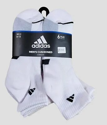 ADIDAS Mens Socks 1/4 Crew Aeroready Cushioned 6 Pair Shoe Size 6-12 White  • $21.98