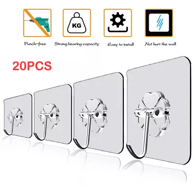 £3.89 • Buy 20X Wall Hanging Command Home Sticker Hooks Set Self-Adhesive Strips Clips