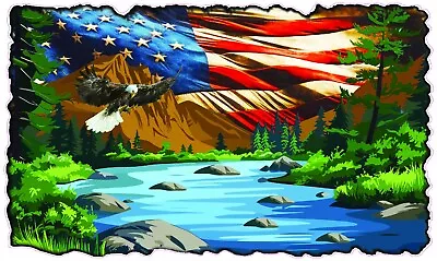 RV Camper Graphics Mountain Lake Scene With American Flag And Soaring  24  Decal • $25.95
