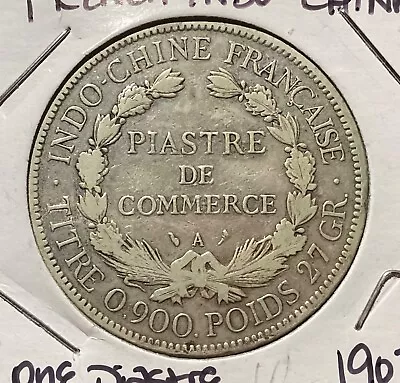 French Indochina 1907 1 Piastre Large Silver Coin (VF) • $63.52