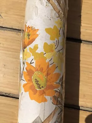 £31.46 • Buy 1960s FLORAL Yellow Orange RETRO Original Vintage Wallpaper 1970s 20.5’ X 16’