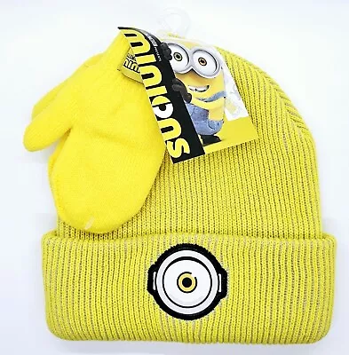 NEW Illumination Minions Toddler Size 2T-5T YELLOW Beanie/Hat & Mitten Set • $12.99