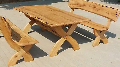 Hand Made Solid Oak Garden Furniture Set Table And Benches  • £3160