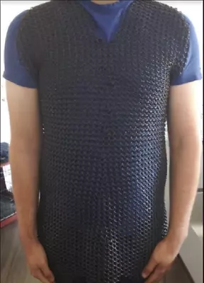 9mm Butted Chainmail Shirt Mild Steel Blackened Chain Mail Armour Large LARP SCA • £82.85