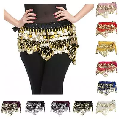 Dangling Gold Coins Belly Dance Hip Skirt Scarf Lady Velvet Waist Chain Belt • £12.66