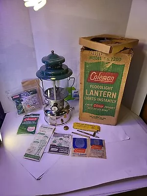 Coleman Nickel Gas Lantern 220D+BOX  Sunshine Of The Night- 1949 With Extras! • $149.99