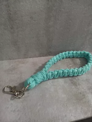 Handmade Blue Macrame Teacher Knotted Wristlet Keychain Gift Wrist Strap Silver • $14.95