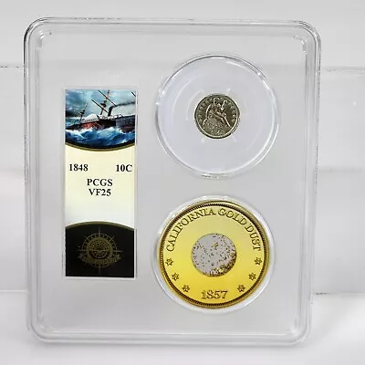 1848 10C PCGS VF25 From S.S. Central America Shipwreck W/ Pinch Of Gold • $950