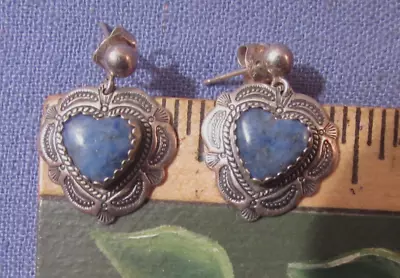 Vintage Southwest Design Sterling Silver Q. T. Quoc Dangle Blue Stone Earrings • $24