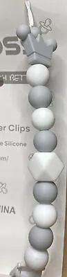 Pacifier Binki Clip For Boys Girls Crown Gray/white Silicone Beads NEW • $5.99