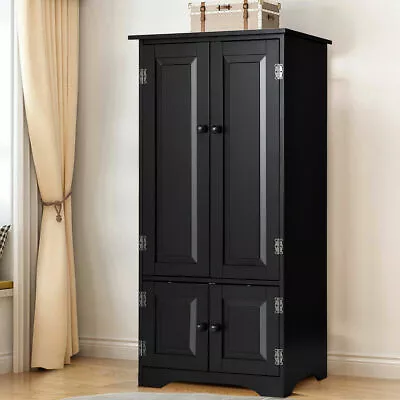 Tall Kitchen Larder Slim Black Pantry Cabinet Cupboard Storage Unit Shelves  • £133.50