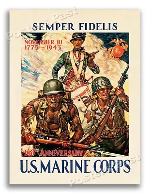 1940s U.S. Marine Corps 168th Anniversary WWII War Era Poster - 11x14 • $10.95