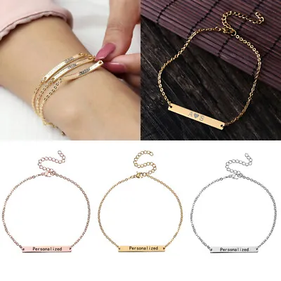 £2.84 • Buy Personalized Stainless Steel Custom Letter Name Engraved Bracelet Chain Gifts 