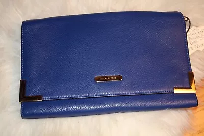 Michael Kors Blue Genuine Leather Beverly Clutch/Shoulder Bag • $89.99