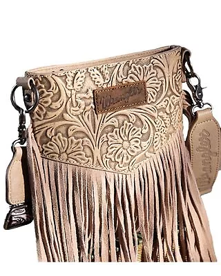 Wrangler Women's Tooled Fringe Crossbody Bag  Khaki • $60.91