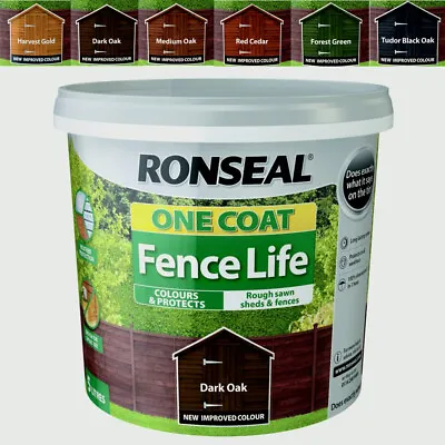 Ronseal 5L One Coat Life Quick Dry Garden Shed & Fence Paint All Colours • £12.50