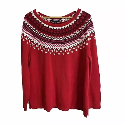 Lands End Vintage Women’s Sz 1x Red Holiday Yolk Sweater Classic Pullover • $28.46
