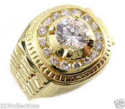 7 Mm Round Cut Prong Setting Clear CZ April Stone Gold Plated Men Ring Size 7-15 • $35.99