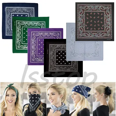 Bandana 100% Cotton Double Sided Print Paisley Cowboy Scarf Party Favor Headband • $2.34